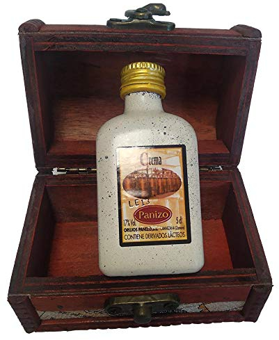 24 Botellitas Miniauras crema de orujo panizo 5 cl con Baules de madera para regalar en bodas, comuniones, bautizos o eventos en general (lote de 24 unidades)