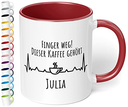 Lustige Tasse Finger Weg Dieser Kaffee gehört Wunschname personalisiert - witzige Büro Tasse - spülmaschinenfest - tolle Geschenkidee zu Weihnachten, Geburtstag, innen Bordeaux