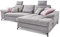 Cavadore Ecksofa Castiel mit Federkern / Großes Sofa in L-Form mit Sitztiefenverstellung, Kopfstützen und XL-Longchair / 312 x 114 x 173 / Webstoff, Hellgrau
