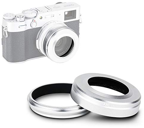 JJC Gegenlichtblende aus Metall mit Adapterring für Fujifilm Fuji X100VI X100V X100 X100S X100T X100F Kameras, Ersetzt Fujifilm LH-X100 Sonnenblende, Fujifilm AR-X100 Adapterring, Silber