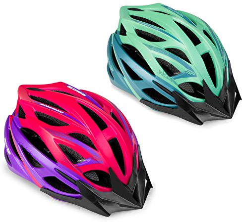 SPOKEY Fahrradhelm Damen Fahrrad Helm mit Visier | Femme | Mountain MTB | 27 Belüftungsöffnungen (Rosa, M 55-58cm)