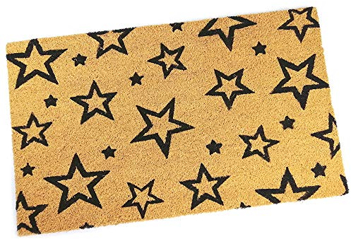 Black Ginger Large, Thick, Decorative, Patterned Coir Door Mats with Nature Designs (Multi Stars)