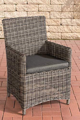 CLP Polyrattan Gartenstuhl Fontana 5mm I Robuster Rundrattan Gartenstuhl Mit Einem Untergestell Aus Aluminium, Farbe:grau-meliert, Polsterfarbe:Anthrazit