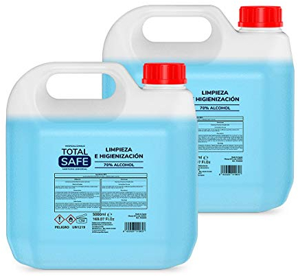 2 x Total Safe – Solucion Hidroalcohólica Garrafa 5L con 70% de Alcohol sin aclarado | Higienizante de Manos 5000ml