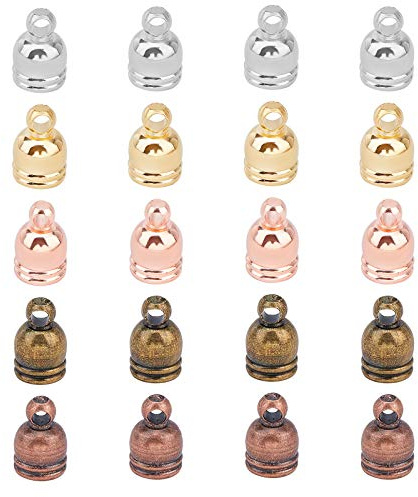 SUPERFINDINGS 100Pcs 5Colors Messing Cord Column Ends Cap Einklebende Endkappe Leder Cord Findings Kit Für DIY Kumihimo Schmuck Quaste Armband Halskette 13x10mm
