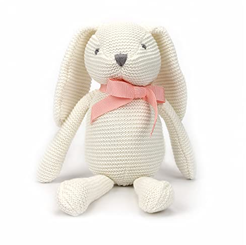 FLUFFYFUN 100% Bio-Baumwolle Kuscheltier Baby Hase Weiß 18cm, stofftier für Neugeborene