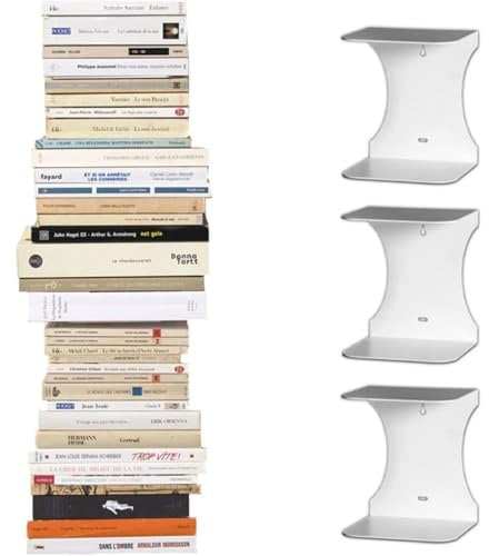 Flo.mar - Mensole da Muro Libreria Invisibile a Scomparsa - Mensole Sospese Porta Libri 17x15x20 cm - Scaffale da Parete Per Libri - Set Da Parete 3 pezzi