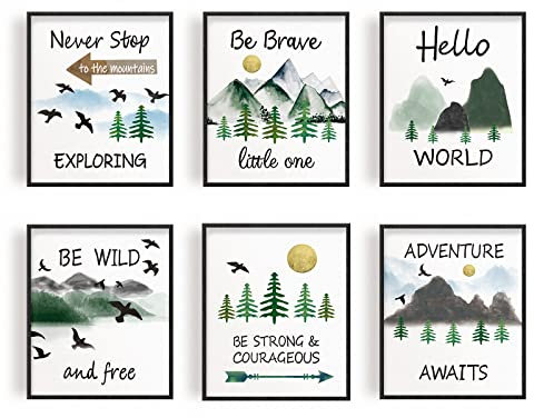 INFUNLY 6 Stück Berg Wand Kunst ungerahmt inspirierend Natur Wand Kunst Drucke Landschaft Berg Dekor Abenteuer Kinderzimmer Wand Kunst für Büro Kinderzimmer Schlafzimmer