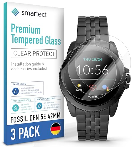 smartect Schutzglas [3 Stück, Klar] kompatibel mit Fossil Gen 5E 42mm, HD Schutzfolie Anti-Kratzer, Blasenfrei, 9H Härte, 0.3 mm Ultra-klar, Ultrabeständig