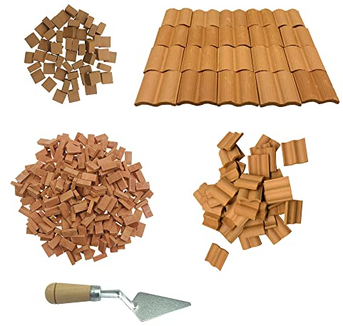 Cayway Mini Scale Ziegel Miniatur Ziegelsteine Miniature Roof Red Dachziegel Channel Pack of 200 mit Werkzeug für DIY Puppenhaus Ziegel Diorama Fairy Garten Dekoration