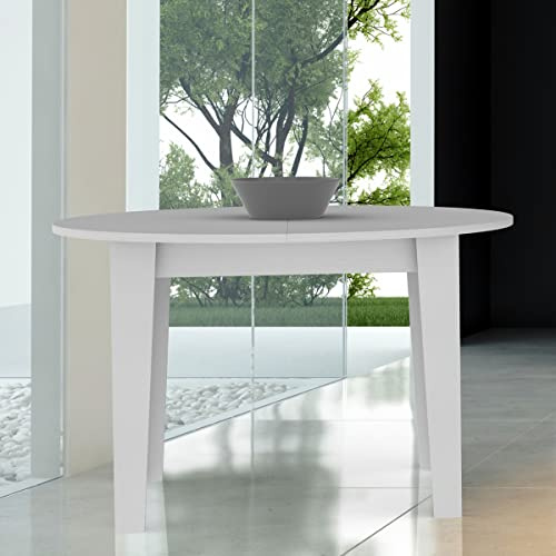 Yellowshop - Tavolo tondo allungabile in legno Ø 120/155xH76 cm ARTUR Bianco frassinato, Cemento, Olmo Perla (Bianco frassinato)