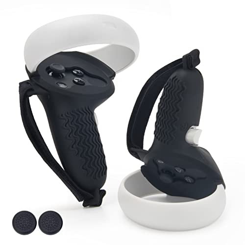Controller Grips Cover for Oculus/Meta Quest 2, Pletpet Anti-Throw VR Handle Cover with Adjustable Straps for Oculus Quest 2 Accessories Black Silicone Soft VR Handle Protective Sleeve