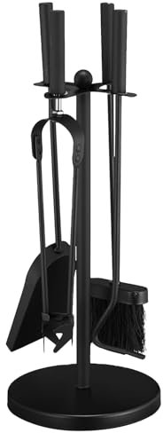 FB FunkyBuys Fireside Companion Set 5 Piece Fireplace Tool Sets Iron Companion Wood Burner – Fire Poker Set Log Burner Accessories – Fire Companion Sets for Log Burners with Stand