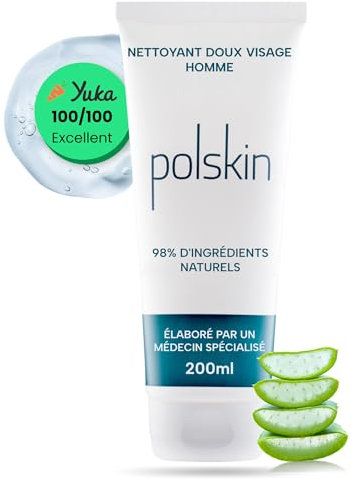 POLSKIN | Gel Nettoyant Purifiant pour Visage et Barbe Homme (200ml) | Soin Doux Anti-Imperfections pour Homme | Tous Types et Couleurs de Peau | 98% Ingrédients Naturels | Made In France