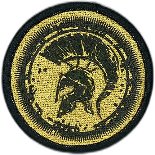 Bundeswehr Spartanischer Helm Patch Gestickt mit Klett - Deutschland Patch - Militär aufnäher - Patch klett - Airsoft Patch - Goldene Farbe: 75 x 75 mm