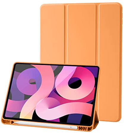 Funda Compatible con Funda iPad 9 8 7 generación (10,2 Pulgadas, Modelo 2021/2020/2019), Ligera Funda Protectora Soporte Plegable con lápiz Titular, Auto Despertador/sueño, Naranja