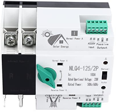 Yctze Interruptor de Transferencia Automática, NLQ4 125/2P 100A 230V Mini ATS, Interruptor de Alimentación Dual Diseñado para 100A 230V CA 50Hz 60Hz, para Casas, Centros Comerciales, Fábricas,