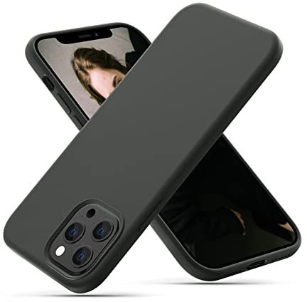 CALOOP Slim-Fit for iPhone 12 Pro Max Case,Skin Soft Liquid Silicone,Sturdy Shockproof Hard Frame Cover with Anti-Scratch Microfiber Lining,Robust Full Protection for Screen and Camera(Space Gray)