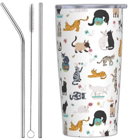 Yobvec Cat Tumbler, 20 Oz Stainless Steel, Insulated, Leak Proof, Modern Animal Print Cat Theme, Valentine's Day Gift, Reusable, FFP, 1 Count