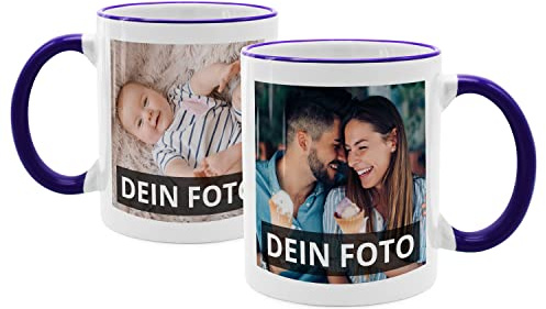 PhotoFancy® - Fototasse beidseitig Bedruckt - Personalisierte Tasse mit eigenen Fotos selbst gestalten - Dunkelblau