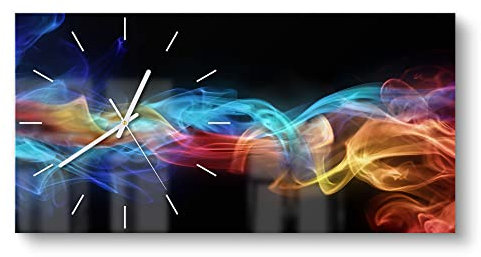 DEQORI Glasuhr | vertikal 60x30 cm | Motiv Farbige Rauchschwaden | große XXL Design Uhr aus Glas | leise Wanduhr für Wohnzimmer & Küche | Moderne Hingucker Uhr für die Wand