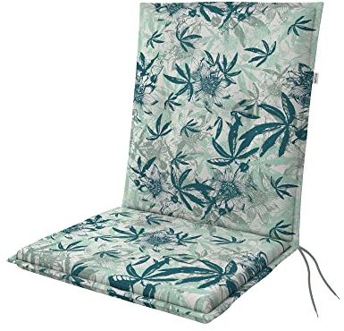 Doppler Auflage Niederlehner Living Palmen Petrol I Gartenstuhl-Polster 100x48x6cm aus Baumwolle & Polyester I Sitzauflage weich & bequem I Sitzkissen zum Festbinden an Gartenstuhl