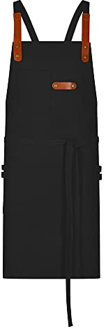 EXNER Grill- & Latzschürze aus 100% Baumwolle – Robuste Canvas-Schürze mit Taschen & Kreuzbindung – Arbeits- & Kochschürze für BBQ, Küche & Handwerk