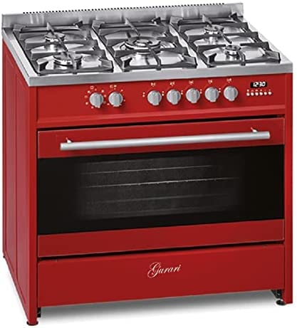 Gurari GCH E 911 R, fornello elettrico a gas, 90 cm, piano cottura, 121 l, piano cottura a gas, 3,8 kW WOK, multifunzione 8 funzioni, gas naturale, gas propano, rosso