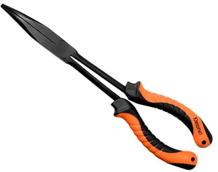 Delphin LOOONG - 28cm Lange Zange zum Lösen von Haken bei großen Raubfischen - Kohlenstoffhaltiger Stahl, Ergonomischer Griff, Sichtbarer orange-schwarzer Kunststoff