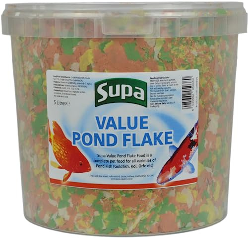 Supa Value Pond Flake Fish Food 5 Litre Bucket Provides A Nutritionally Balanced Diet for Koi, Carp and Other Pond Coldwater Fish.