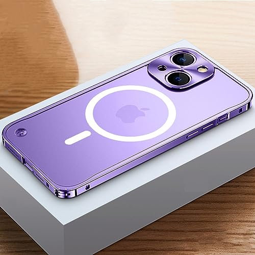 SRGDRR Aluminium Alloy Metal Frame Phone Case for iphone 11 12 13 14 Pro Max Mini Support for Magnetic Wireless Charging,Purple,For IPhone 12