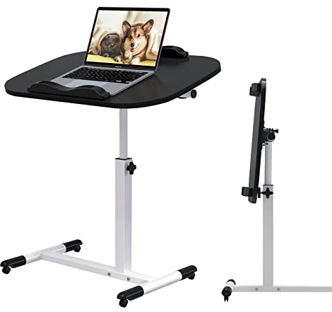 PIPIPOXER 60×40cm Laptopständer Computertisch Laptoptisch Höhenverstellbar mit 2 Stopp-Leisten, Mobiler Stehtisch mit 4 Rollen, Überbett-Tisch 360 Drehbaren Tischplatte, Zusammenklappbar Beistelltisch