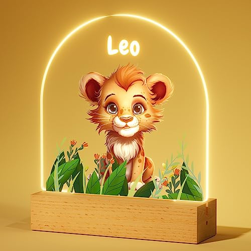 iDIY Personalisiertes Nachtlicht Baby - Nachttischlampe mit Namen, Geschenk zur Geburt Junge, Taufgeschenke für Mädchen, Personalisierte Geschenke Kinder - Löwe