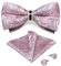 DiBanGu Rosa Fliege für Herren Seide Paisley vorgebundene Fliege und Taschentuch Manschettenknöpfe Set Hochzeit mit Ring