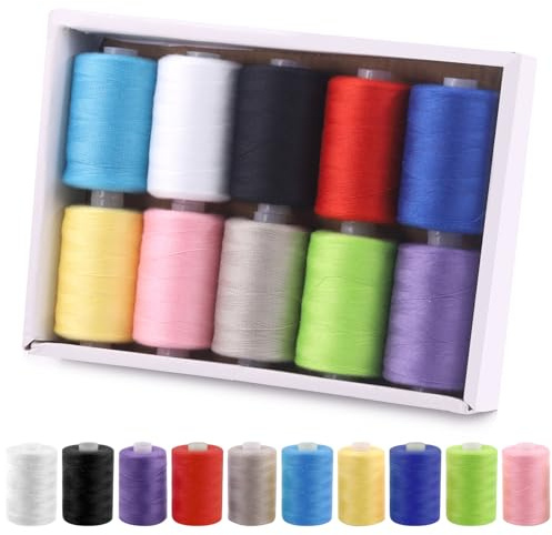 Wokape 10Pcs 10 Farben Nähfaden Kit, 1000yds pro Spule Polyester Fäden für Handnähen, Sticken, Quilten und Nähen Maschine