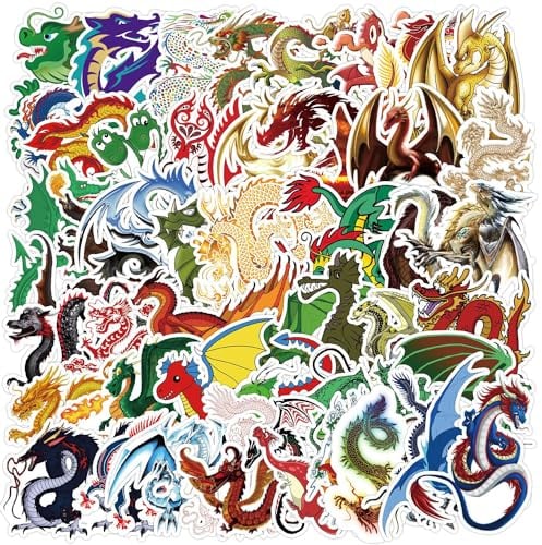 50 Pcs Dragon Stickers for Kids Teens Adults Boys Girls Gift,Stickers Pack for Laptop,Skateboard,Luggage,Car,Bike, Cup,Computer,Water Bottle Decor,Dragon Vinyl Waterproof Sticker Decals