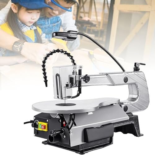 NVYAZJ Electric Table Saw, Woodworking Bench Top Cutting Machine with 220V 180W Led Light 400-1600rpm 20 Saw Blades Stepless Speed 45° Multi-Angle Tilt Adjustment for Acrylic Wood Silver Pvc