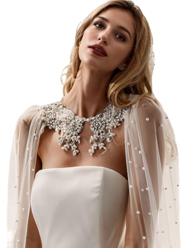 Scialle da sposa con perle e strass, morbido tulle, sciarpa da sposa, scialle da sera