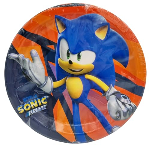 BeenSmile, 8 PLATOS 23 CM SONIC PRIME, Platos Desechables para Fiesta de Cumpleaños Infantil, Artículos de Decoración para Fiestas Temáticas