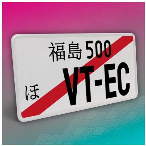 Finest Folia Japanisches Kennzeichen JDM Nummernschild 30,5x15,5cm Japan Tuning für Auto Dekor Plate Autokennzeichen Aluminium Metall Wunschtext (VT-EC, Schwarz, mit Streifen)