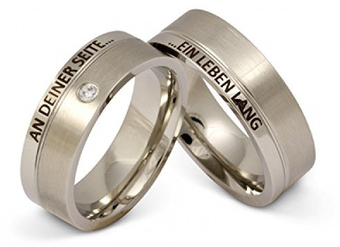Juwelier Schönschmied Trauringe Partnerringe Eheringe - inkl. WUNSCHGRAVUR - Edelstahl Zirkonia 58-62 15HDac - mit AMAZON KONFIGURATOR direkt online gestalten !