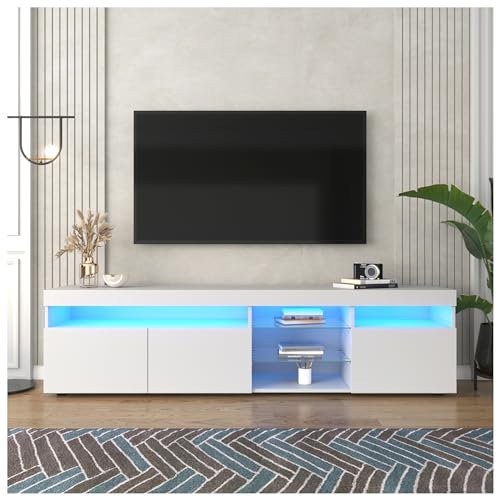 Racxily Mobile tv soggiorno,Mobile TV moderno bianco, con illuminazione LED variabile, 180 cm (Bianco)