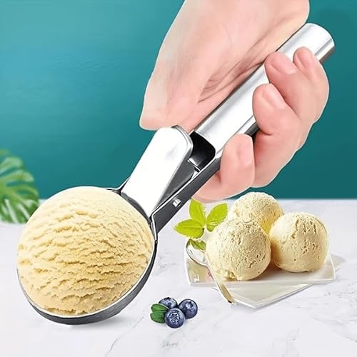 CHEFZOCO Cuchara de helado, Sacabolas Helado, Cuchara bolas helados, Cucharón de helado con gatillo, Accesorios de cocina, Apto para Lavavajillas, 6 cm diámetro de bola, Acero inoxidable