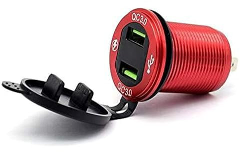 Riloer Aluminum Alloy Fast Charging 3.0 USB Charger Socket, Waterproof Dual USB Power Outlet with QC 3.0 USB Port, 5V 2.4A Port for Rv Motorcycle car Boat Marine, Red