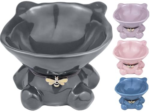 Busnos Katzennapf Erhöht Einzeln Futternapf Katze Keramik 15 Neigung Trinknapf Katzen Grau Fressnapf Katze Erhöht 14x13x11 cm Katzennapf Katzen und Kleiner Hund Zubehör Essen Teller Futterstation