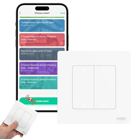 MOES ZigBee Smart Scene Switch con Star Ring Design - Richiede MOES ZigBee Gateway, un pulsante di attivazione, collegamento a tutta la casa, 4 bande bianche