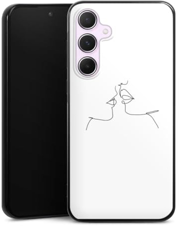 Silikon Hülle kompatibel mit Samsung Galaxy A55 5G Case schwarz Handyhülle Kussmund Line Art Liebe