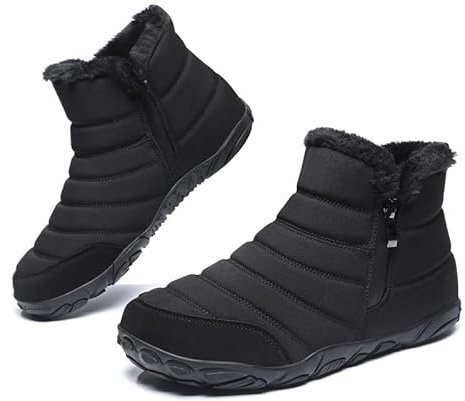 Scarpe Barefoot Stivali da Neve Scarpe Uomo Donna Invernali Stivaletti Cerniera Foderato in Pelliccia Caldi Outdoor Boots Impermeabili Antiscivolo Scarponcino Trekking Scarpe Comodo Unisex Nero EU42