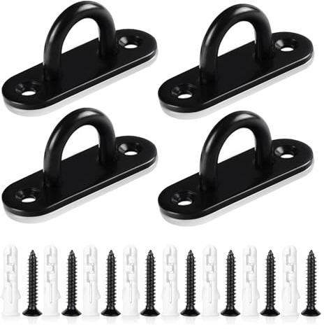 YUDAWN Lot de 4 œillets muraux en acier inoxydable - Plaque à œillets - Plaque à œil - Charge lourde - Avec vis pour suspendre des objets - Crochets de fixation - Noir