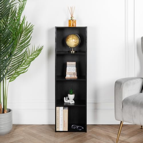 Cube Bookshelf Black Wooden Storage Organizer Wood Shelving Unit Open Bookcase Shelf For Home Living Room Office Bedroom Furniture (Black, 4 Tier)
